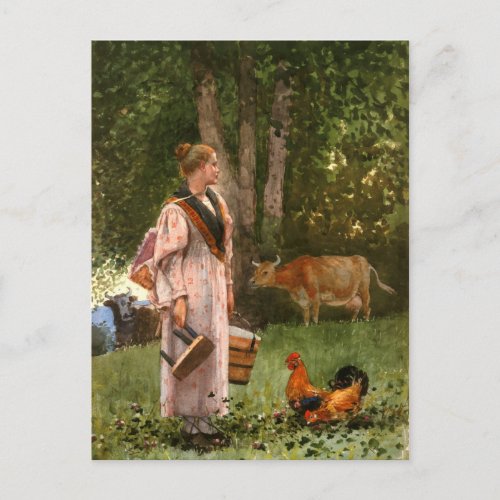 Vintage Winslow homer The Milk Maid Postcard