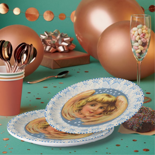 Vintage Winter Angel Lace Trim Paper Plates (Multi)