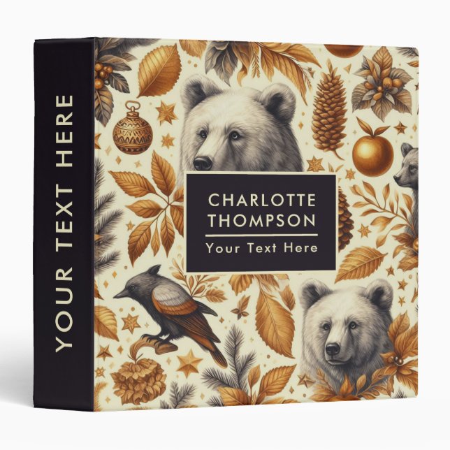 Vintage Winter Animals 3 Ring Binder (Front/Spine)