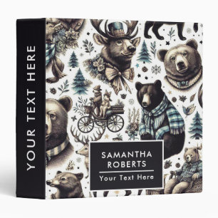 Vintage Winter Animals Pattern 3 Ring Binder