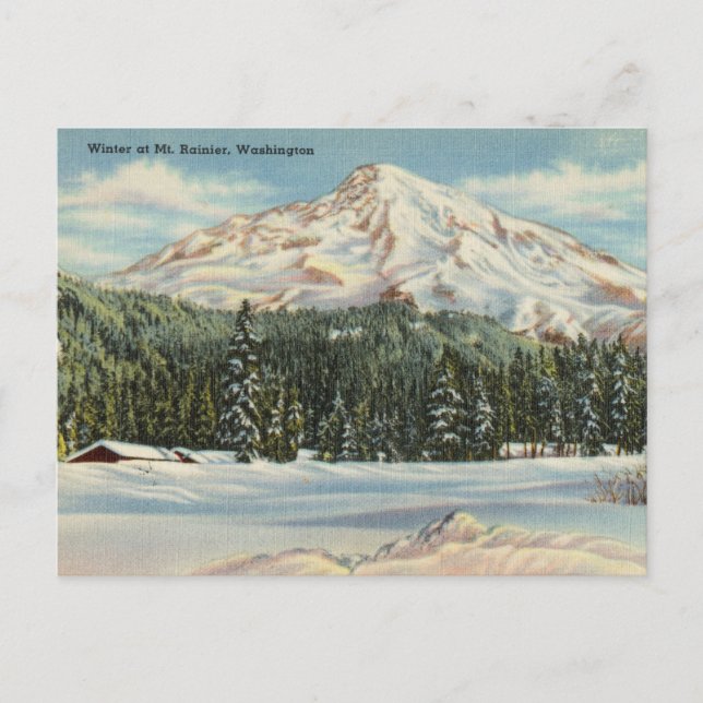 Vintage Winter at Mt. Rainier, Washington Postcard (Front)
