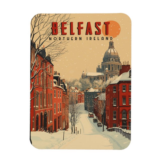 Vintage Winter Belfast Travel  Magnet (Vertical)