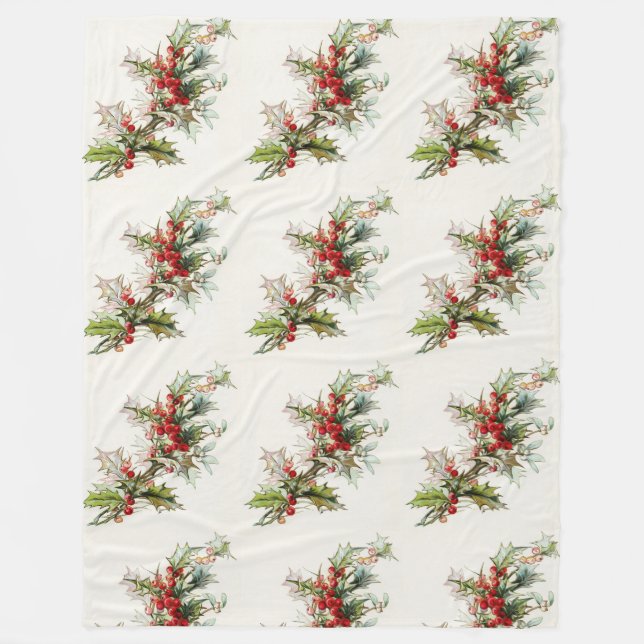 Vintage Winter Berries Fleece Blanket (Front)