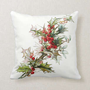 Vintage Winter Berries Throw Pillow