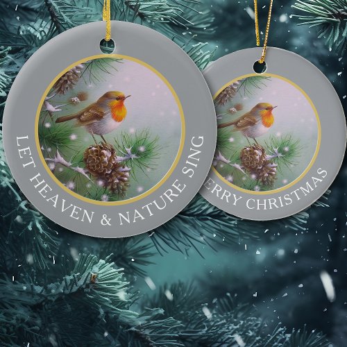 Vintage Winter Bird Let Nature Sing Ceramic Ornament