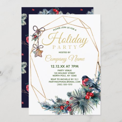 Vintage Winter Bird Pine Corporate Holiday Party Invitation