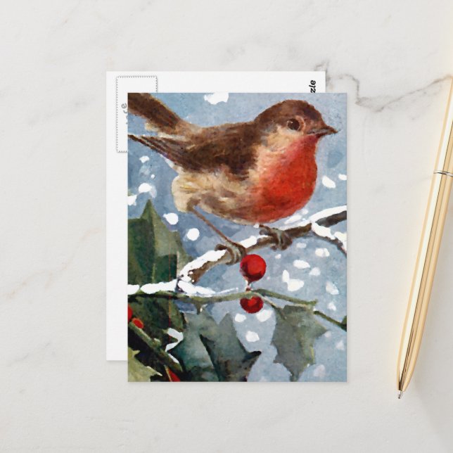 Vintage Winter Bird Postcard (Front/Back In Situ)