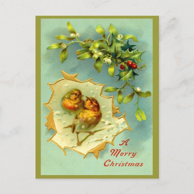 Vintage Winter Birds Christmas Postcard (Front)