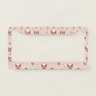 Vintage Winter Botanical Santa Dusty Rose Pink License Plate Frame