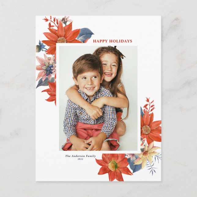 Vintage Winter Botanicals Happy Holidays Photo Holiday Postcard (Front)