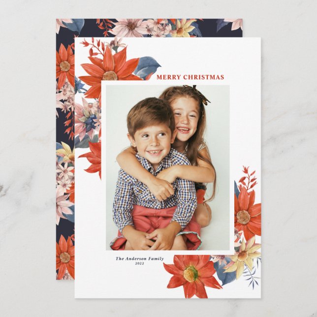 Vintage Winter Botanicals Photo Merry Christmas Holiday Card (Front/Back)