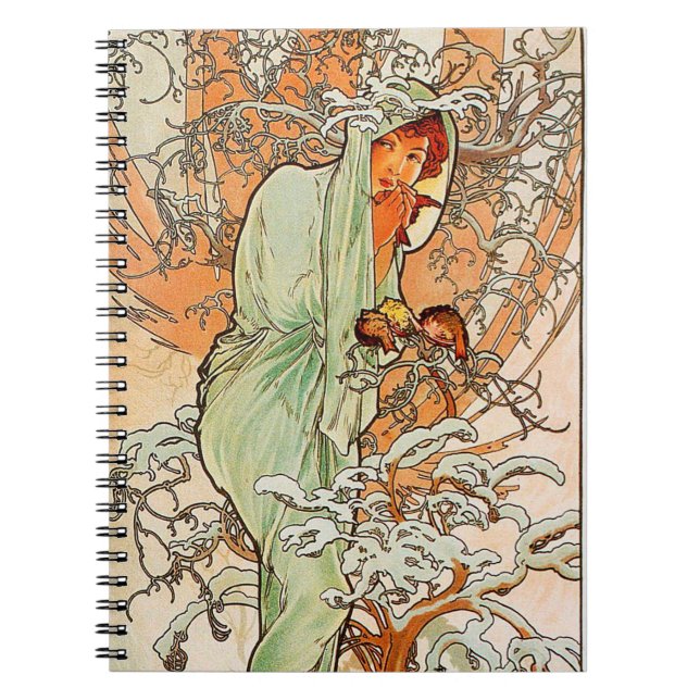 Vintage Winter by Alphonse Mucha Notebook (Front)