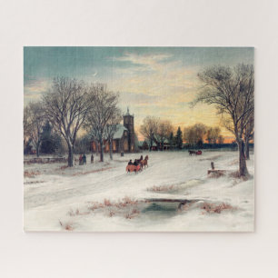 Vintage Winter Christmas by horse and carriage Jigsaw Puzzle