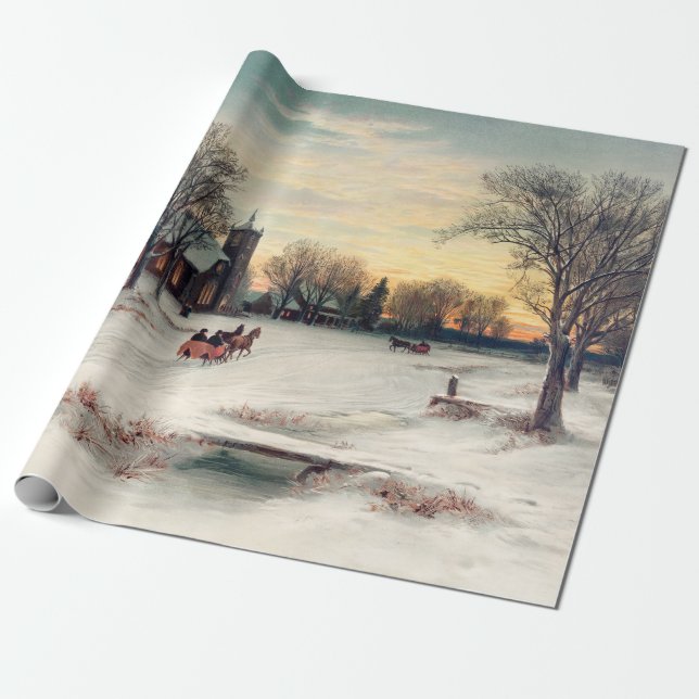 Vintage Winter Christmas by horse and carriage Wrapping Paper (Unrolled)