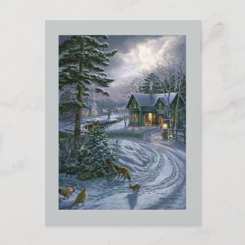 Vintage Winter Christmas Cabin In The Woods Holiday Postcard