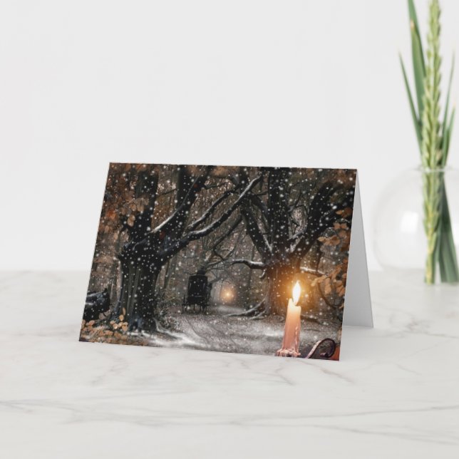 Vintage Winter Christmas Candle Holiday Card (Front)