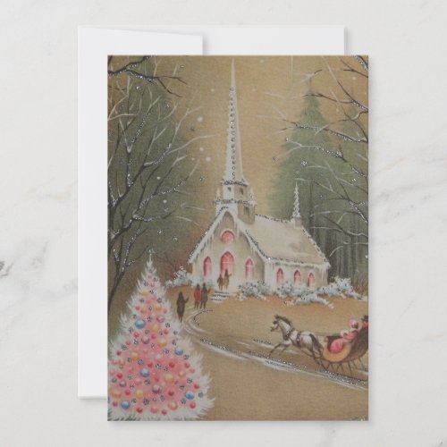 Vintage Winter Christmas Church Holiday Card
