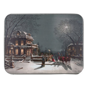 Vintage Winter Christmas eve by moonlight Jigsaw Puzzle