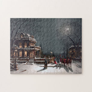 Vintage Winter Christmas eve by moonlight Jigsaw Puzzle