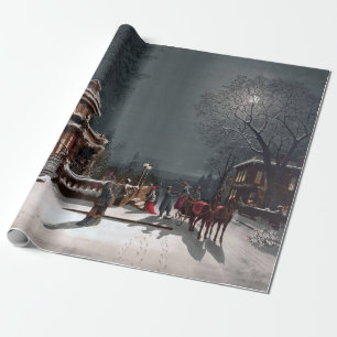 Vintage Winter Christmas eve by moonlight Wrapping Paper