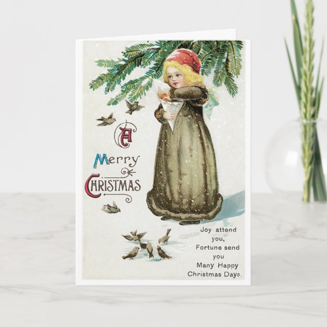 Vintage Winter Christmas Greetings Holiday Card (Front)