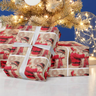 Vintage Winter Christmas Santa Claus Snowman Wrapping Paper