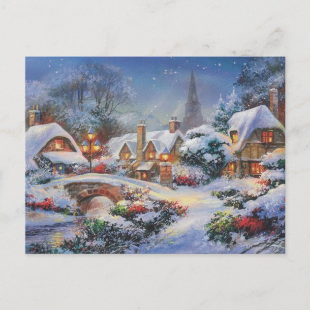 Details about   Vintage 3D Christmas Card Snow Covered Village with Envelopes 