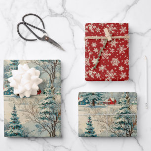 Vintage Winter Christmas Village II Wrapping Paper Sheets