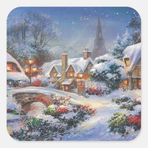 Vintage Winter Christmas Village Square Sticker