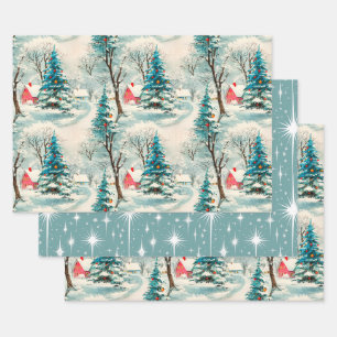 Vintage Winter Christmas Village Wrapping Paper Sheets
