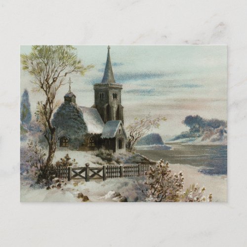 Vintage Winter Church Postcard