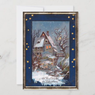 Vintage Winter Cottage Christmas Greeting Holiday Card