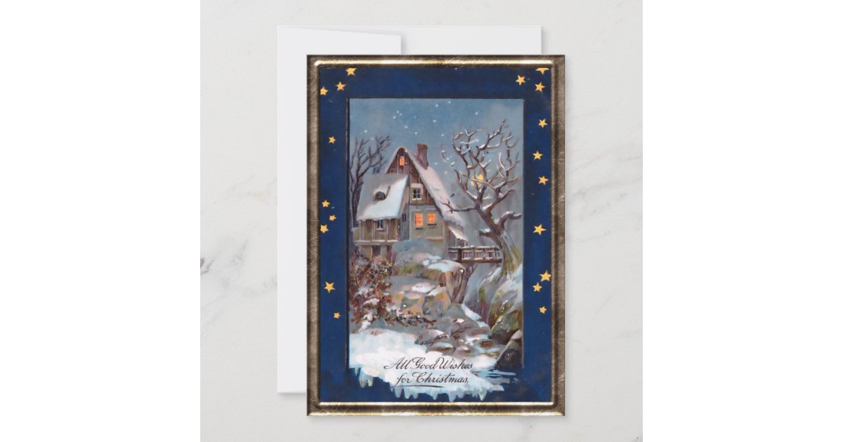 Vintage Winter Cottage Christmas Greeting Holiday Card Zazzle Com