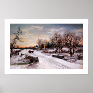 Vintage Winter Country Scene Lithograph  Poster
