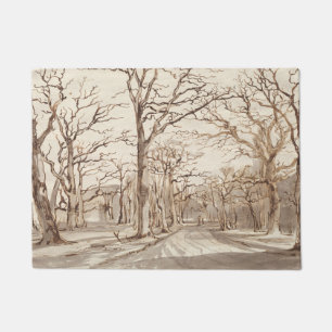 Vintage Winter Day Trees Holiday Christmas Doormat