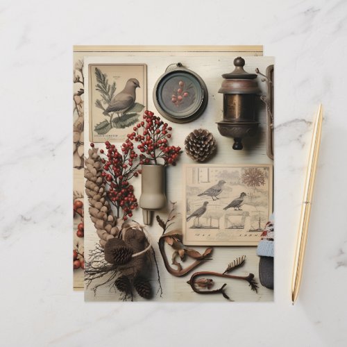 Vintage Winter Ephemera Scrapbook Paper