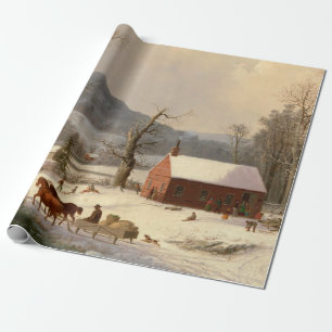 Vintage Winter Farm house Wrapping Paper