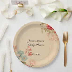 Vintage Winter Floral Baby Shower Paper Plates