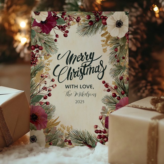 Vintage Winter Floral Merry Christmas Holiday Card (Creator Uploaded)