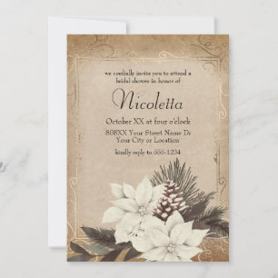 Vintage Winter Flowers on Faded Parchment Invitation
