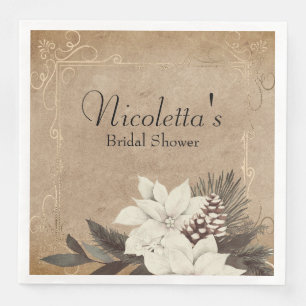 Vintage Winter Flowers on Faded Parchment Paper Dinner Napkins
