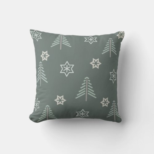Vintage Winter Forest Pattern Dark Throw Pillow