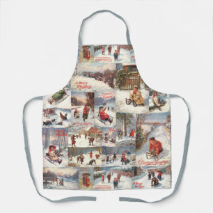 Vintage Winter Fun Christmas Collage Apron