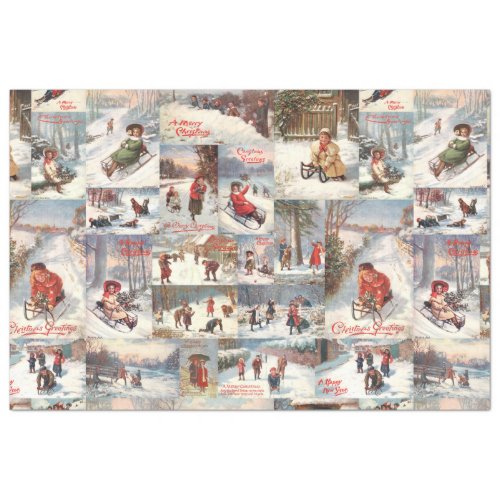 Vintage Winter Fun Christmas Collage Tissue Paper