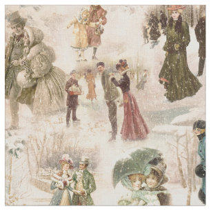 Vintage Winter Fun Snow Scenes Fabric
