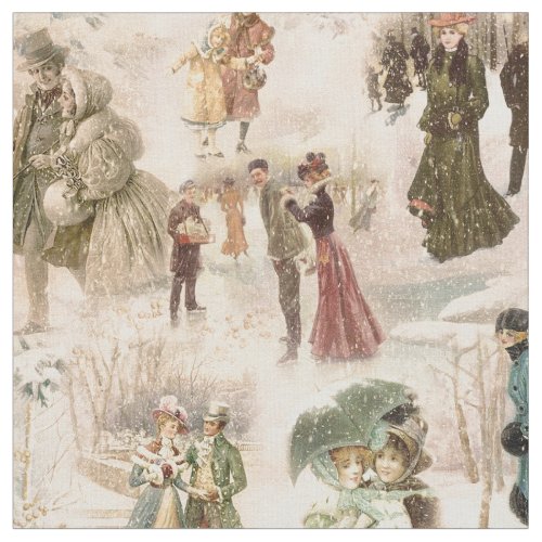 Vintage Winter Fun Snow Scenes Fabric