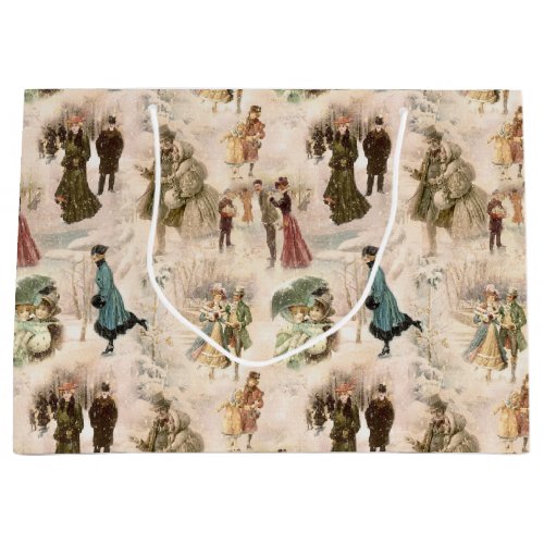 Vintage Winter Fun Snow Scenes Large Gift Bag