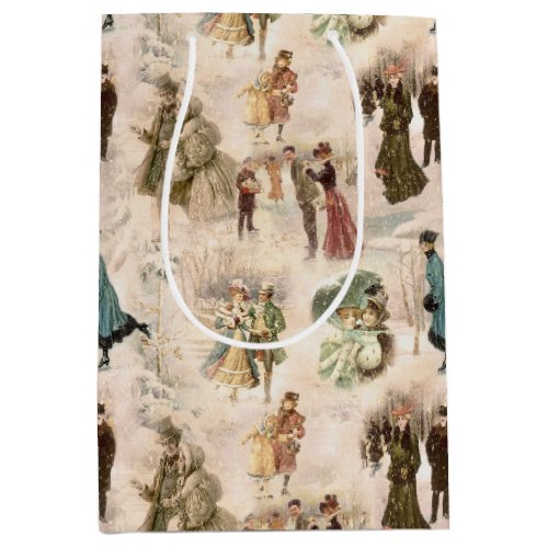 Vintage Winter Fun Snow Scenes Medium Gift Bag