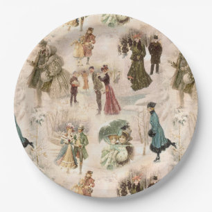 Vintage Winter Fun Snow Scenes Paper Plates