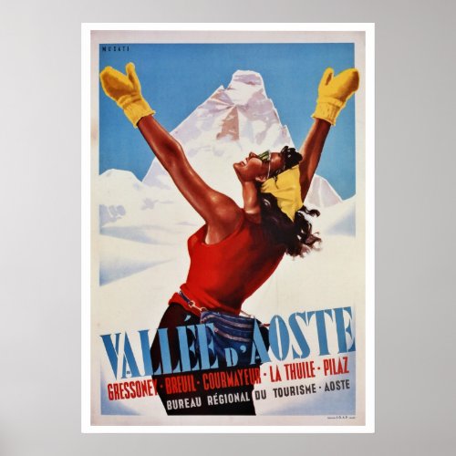 Vintage winter hiking Italian Alps travel Poster
